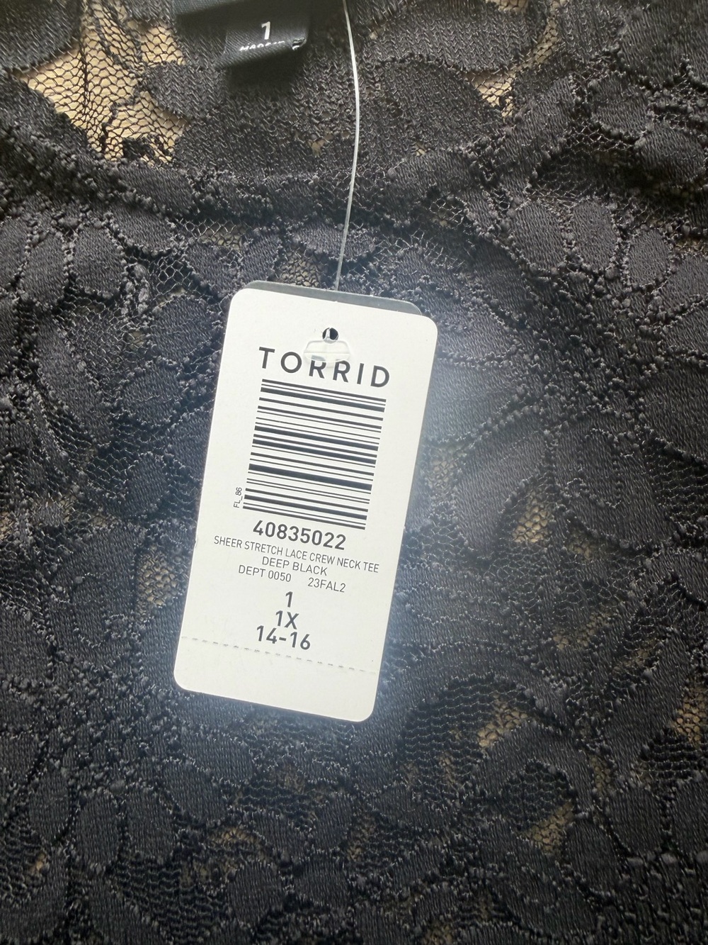 NWT Torrid Sheer Stretch Lace Crew Neck Tee | Deep Black | 1X (14-16) - Picture 3 of 7